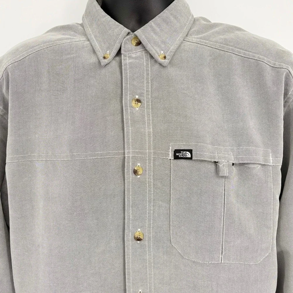 The North Face Men M Gray Button Up Fishing Hiking Shirt Vented Roll Tab Sleeve